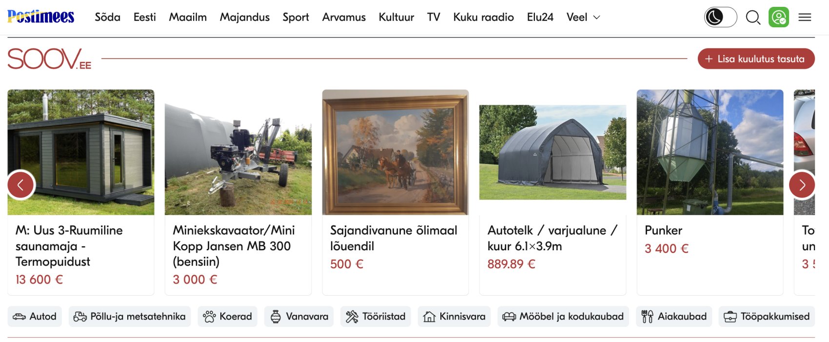 SOOV.ee kuulutused Postimehe veebilehel